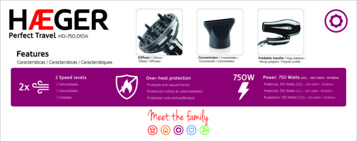 Secador de cabelo para viagem HAEGER PERFECT TRAVEL - 750 W - Image 4