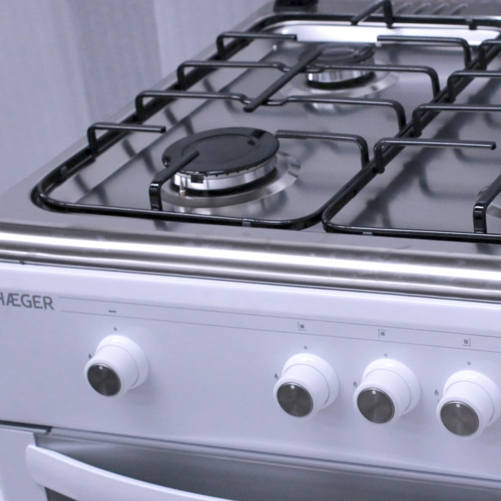 Cocina de Gas con Horno Eléctrico HAEGER 90×60 - Gas natural, 112L, Clase  B, 3581 W, Acero inoxidabl - HÆGER Eletrodomésticos