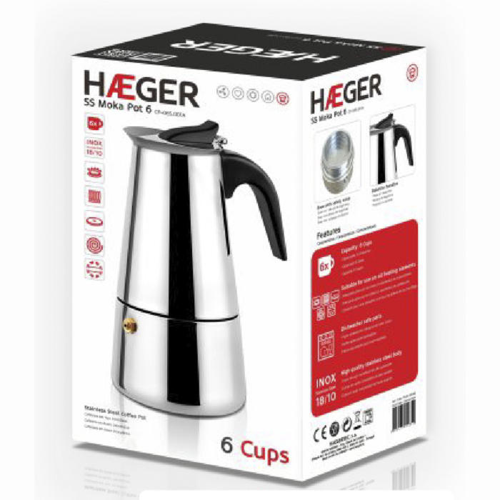 Cafeteira Italiana para 6 chávenas HAEGER SS MOKA Pot 6 em Inox - Image 4