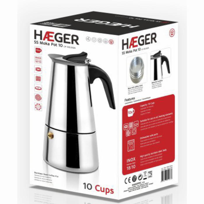 Cafeteira Italiana para 10 chávenas HAEGER SS MOKA Pot 10 em Inox - Image 5