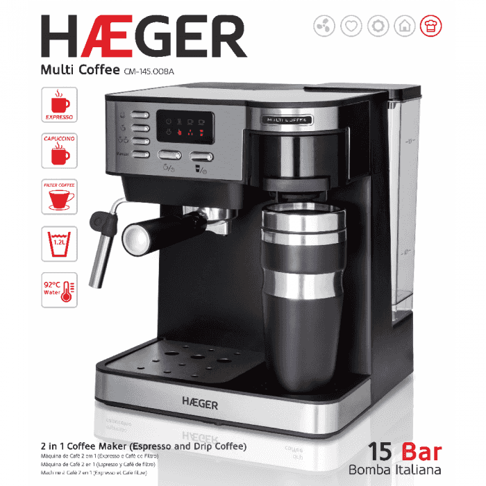 Máquina café expresso e de filtro HÆGER MULTI COFFEE - 1450 W - Image 4