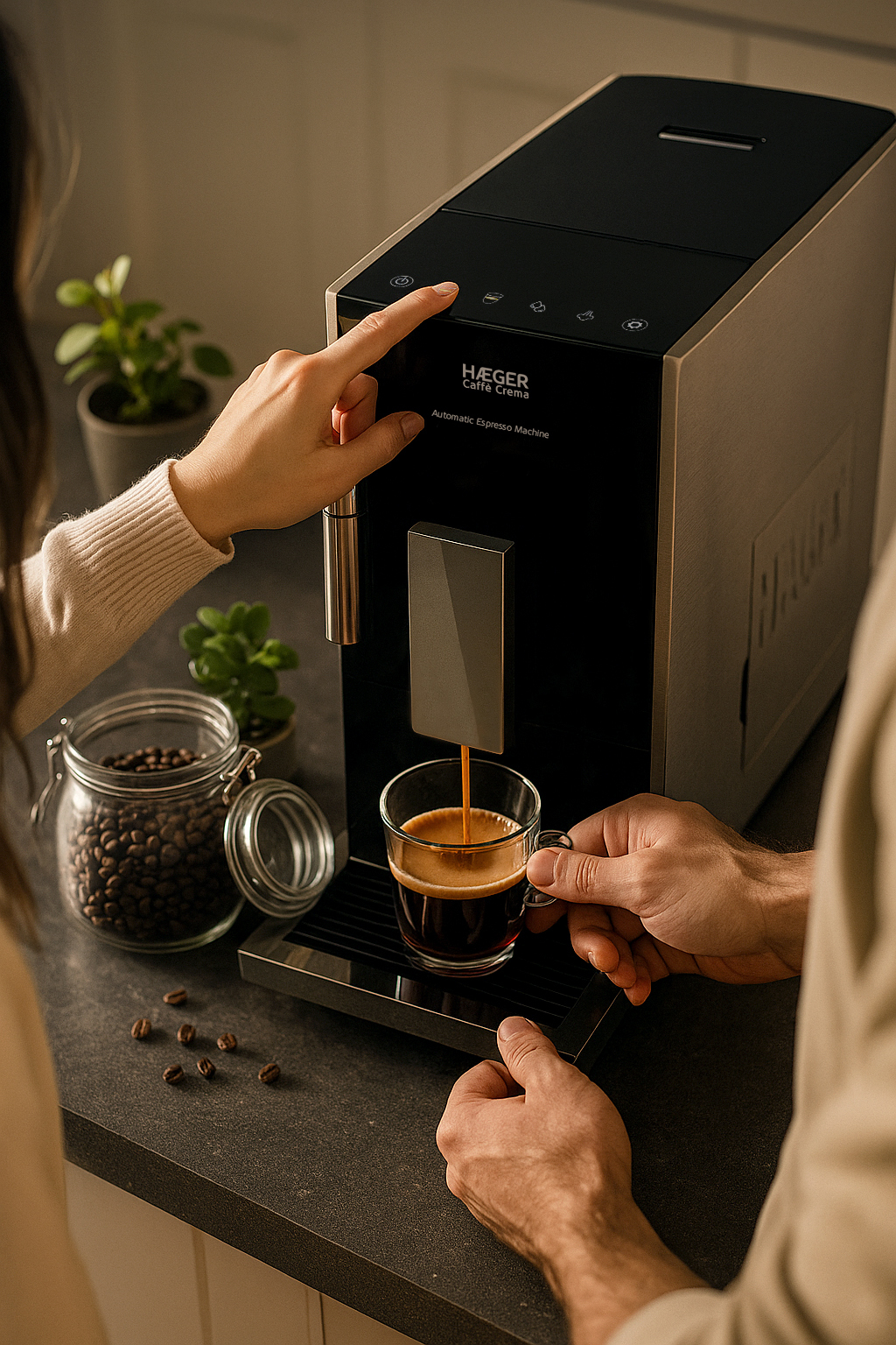 Máquina de café Caffè Crema em cozinha moderna