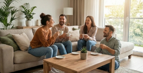 Amigos bebendo café em casa