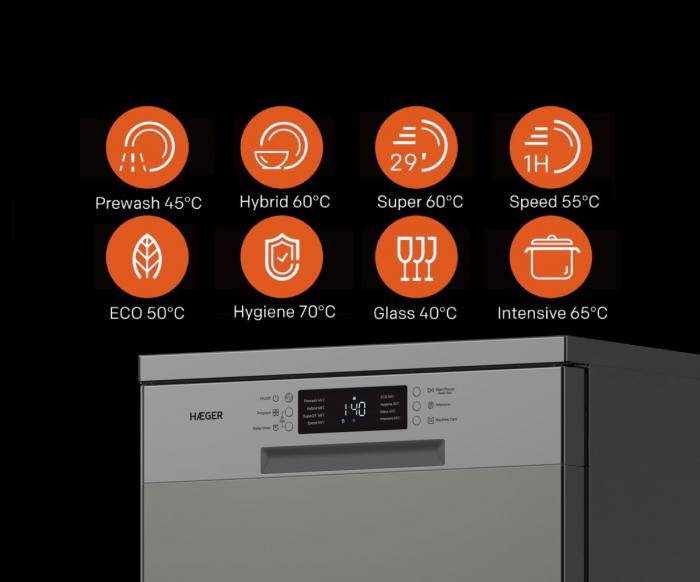 Lavavajillas HAEGER DW-S8P.004A - 13 Servicios, 60 cm, Clase E, Gris - Imagen 3