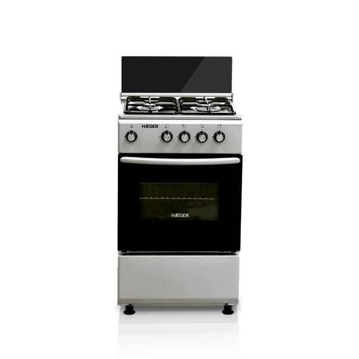 Cocina de Gas HAEGER 50x50 - 46 Litros, 4 Zonas, Acero Inoxidable/Gris