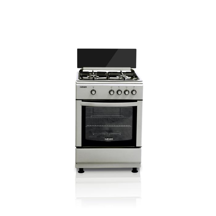 Cocina de gas HAEGER 60×60 - 64 L, 4 zonas, acero inoxidable/gris