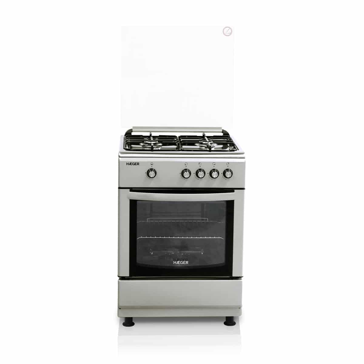 Cocina de Gas y Horno HAEGER 60×60 - 64L, 4 Zonas, Acero inoxidable/Gris -  HÆGER Eletrodomésticos