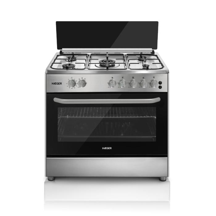 Cocina de Gas HAEGER 90x60 - 110L, Clase A, 4 Quemadores + 1 Wok