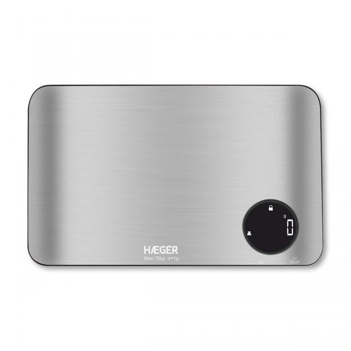 Balança de Cozinha HAEGER Stainless - 15kg, 1g, Display LCD, Inox
