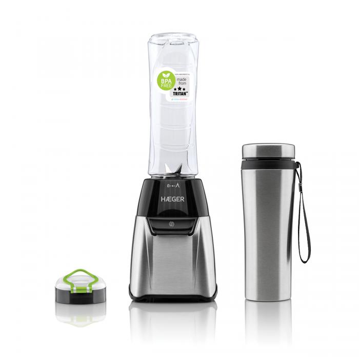 Batidora de vaso HAEGER Sports Inox - 350 W, Vaso de 600 ml de TRITAN, Jarra térmica 600ml Inox