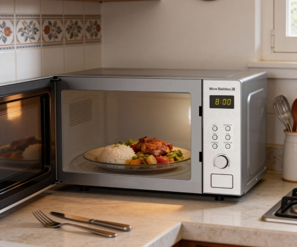 Micro-ondas em uso com botão Start/+30s