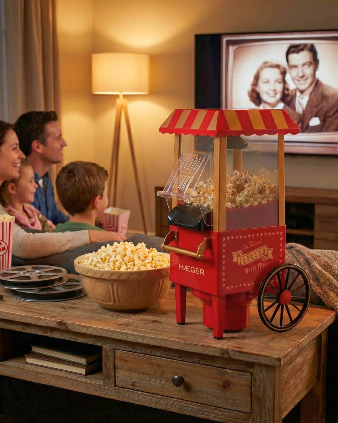 Máquina de pipocas HAEGER Popper em ambiente de festa