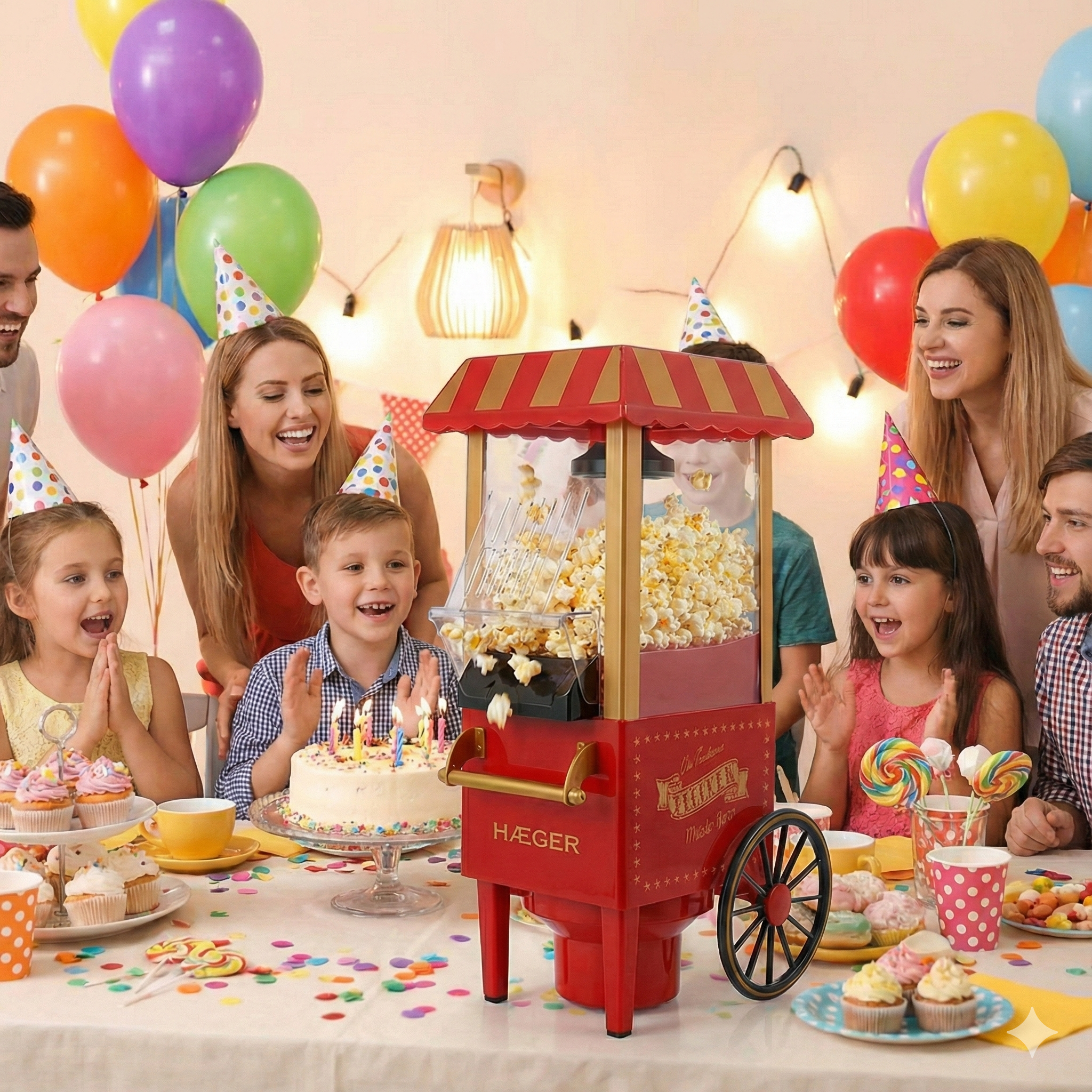 Crianças em festa com pipocas