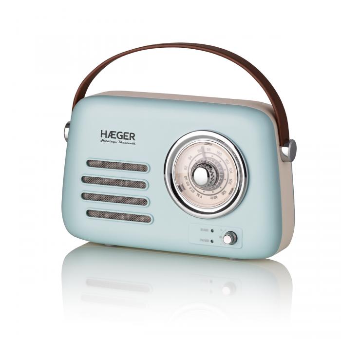 Rádio FM Vintage HAEGER Heritage Bluetooth - 12h Autonomia, AM/FM, USB, AUX, Bluetooh