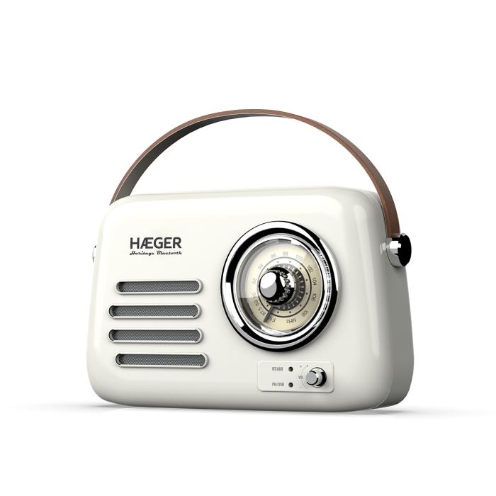 Rádio FM Vintage HAEGER Heritage Bluetooth Cream - 20h Autonomia
