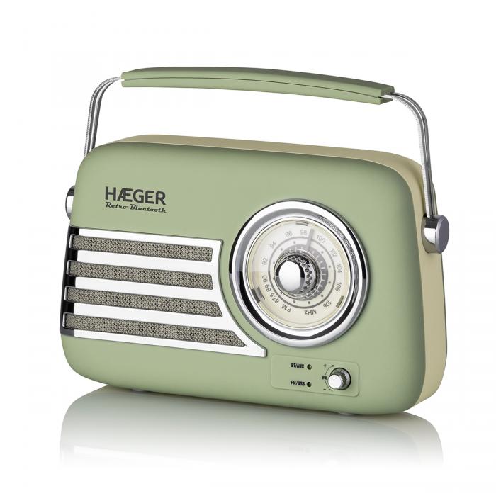 Radio FM Vintage HAEGER Retro Bluetooth - Batería 12H, AM/FM, USB, AUX, Bluetooh