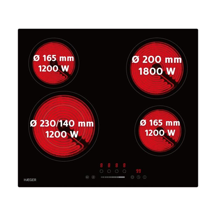 Placa Vitrocerámica Empotrada HAEGER Vitro Heat 6400 - 6400 W, 4 zonas